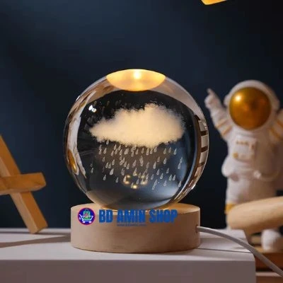 3D Rain Cloud Crystal Ball Light with 7-Color Changing LED Base – Home Décor Gift