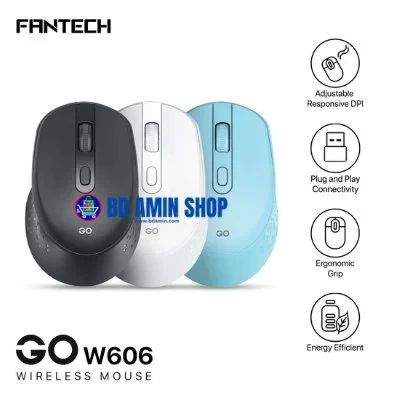 Fantech GO W606 Wireless Mouse – 2.4 GHz Optical, 1000‑1600 DPI, 4 Buttons, 10 m Range