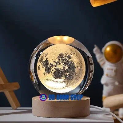 3D Color Changing LED Crystal Ball – Moon | Decorative 7-Color Light Ball for Home & Gift
